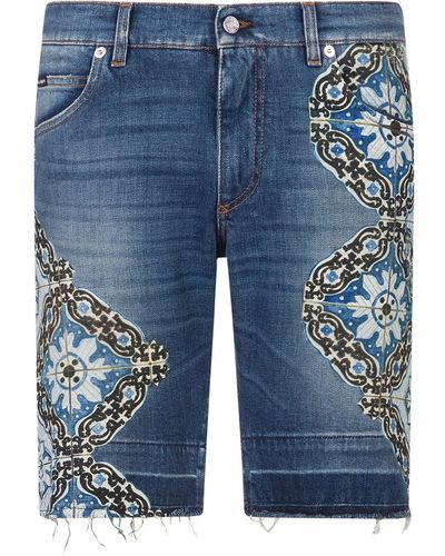Dolce & Gabbana Embellished Denim Shorts - Blue