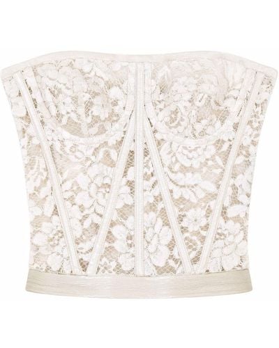 Dolce & Gabbana Laminated Lace Bustier Top - White