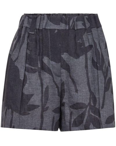 Brunello Cucinelli Linen Printed Bermuda Shorts - Grey