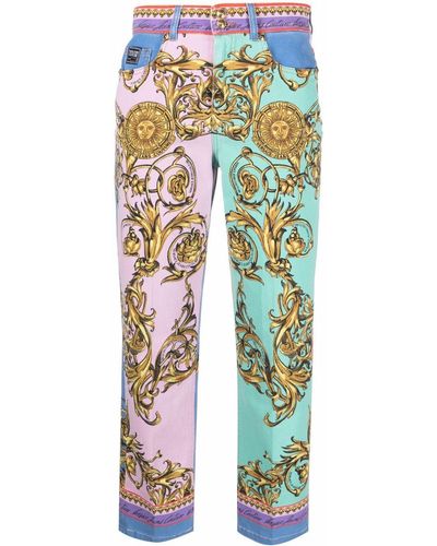 Versace Baroque Pattern-print Cropped Jeans - Pink