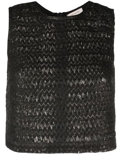 The Mannei Veste en cuir Tenduli à design sans manches - Noir