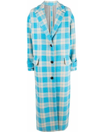 MSGM Check Pattern Single-breasted Coat - Blue