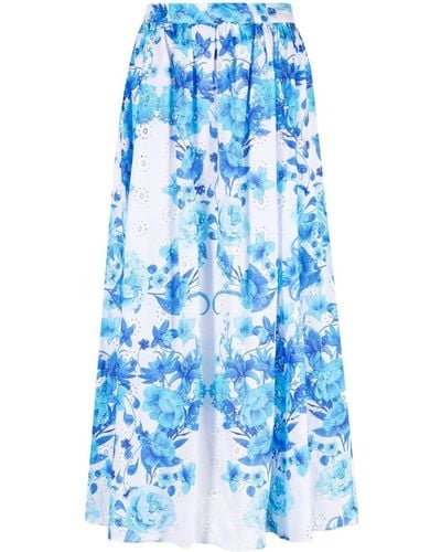Borgo De Nor Blue Rhea Floral Print Maxi Skirt