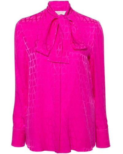 Valentino Garavani Toile Iconographe Silk Blouse - Pink
