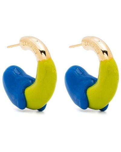 Sunnei Logo-engraved Small-hoop Design Earrings - Blue