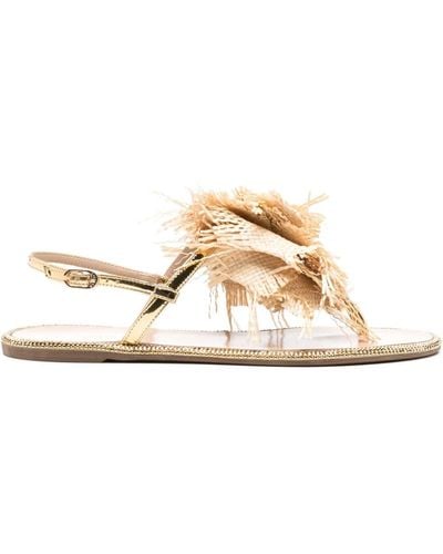 Le Silla Rose Raffia-weave Flat Sandals - Natural