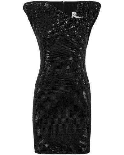 Philipp Plein Crystal-embellished Padded-shoulders Minidress - Black