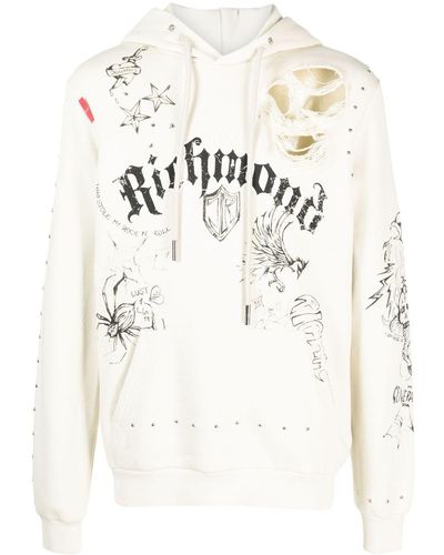 John Richmond Numedil Hoodie in Distressed-Optik - Weiß