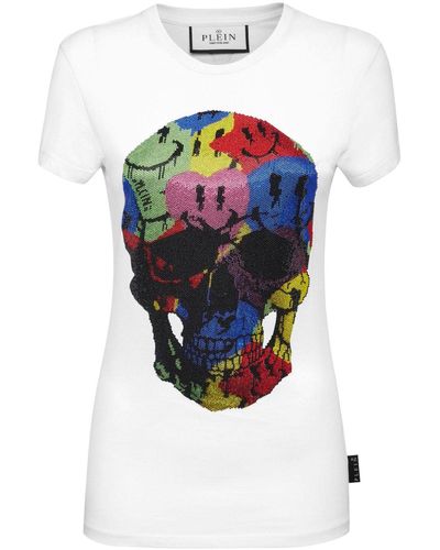 Philipp Plein Skull-print Rhinestones-embellishment T-shirt - White