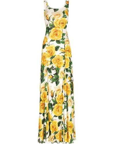 Dolce & Gabbana Rose-Print Maxi Dress - Metallic