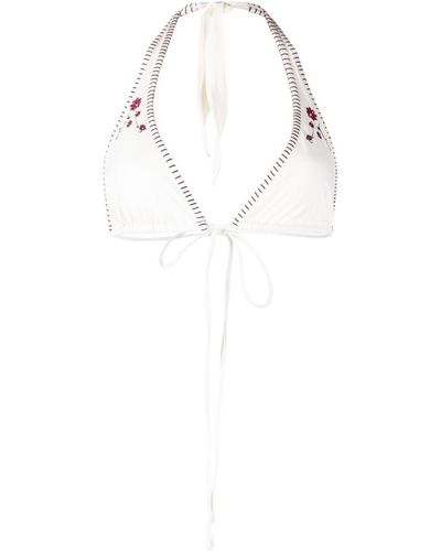 Frankie's Bikinis Top de bikini Diana con bordado floral - Blanco