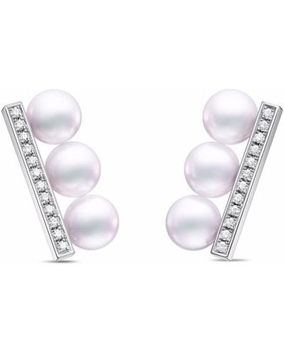 Tasaki 18kt White Gold Collection Line Balance Neo Akoya Pearl And Diamond Earrings - Metallic