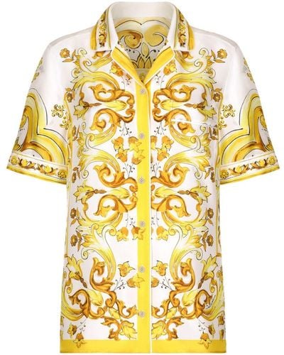 Dolce & Gabbana Majolica-print Silk Shirt - Metallic