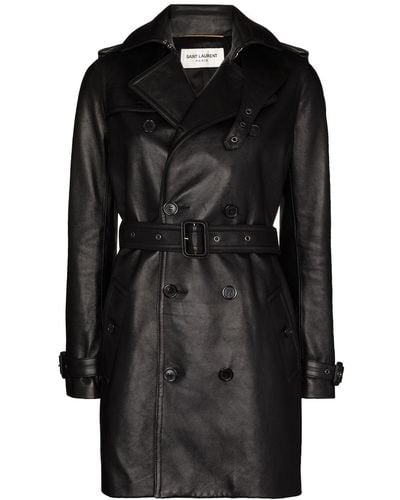 Saint Laurent Double-breasted Leather Trench Coat - Women's - Lamb Skin/cotton/cupro - Black