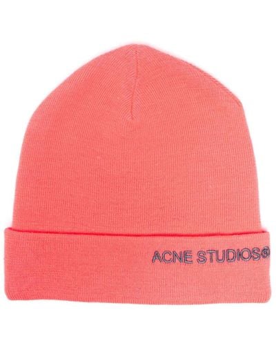 Acne Studios Bonnet à logo brodé - Rose