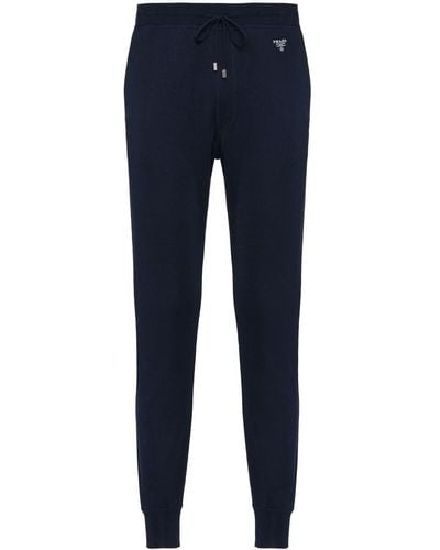 Prada Pantalon de jogging à logo brodé - Bleu