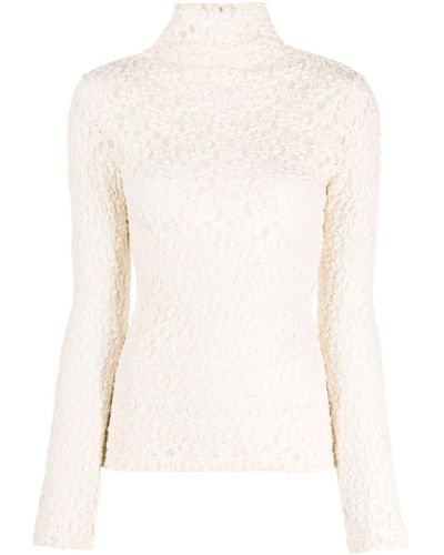 Chloé Floral-Lace Roll-Neck Top - White