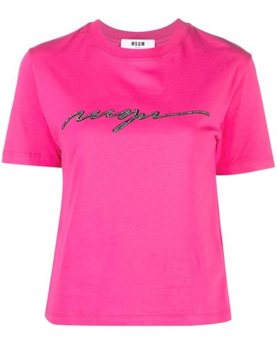 MSGM Logo-embellished Cotton T-shirt - Pink