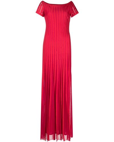 St. John Sheer-panel Pleated Gown - Red