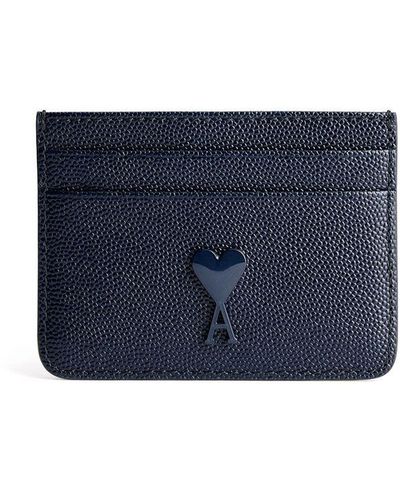 Ami Paris Monogram-detail Pebbled Leather Cardholder - Blue