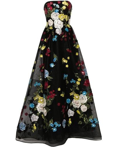 Elie Saab Vestido de fiesta con apliques florales - Negro