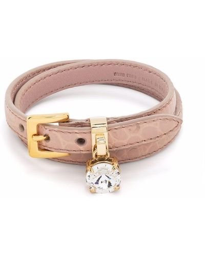 Miu Miu Double-wrap Leather Bracelet - Pink