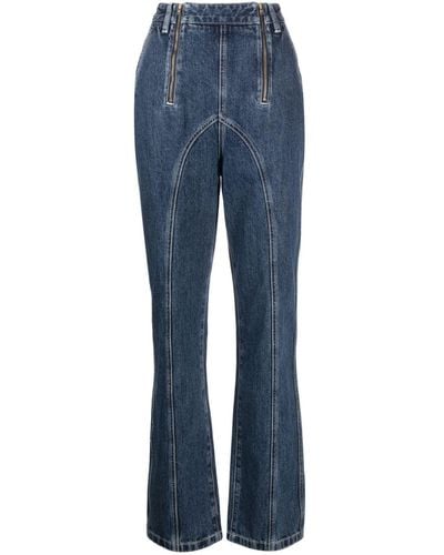 Self-Portrait Straight Jeans With Contrasting Stitching - Blue