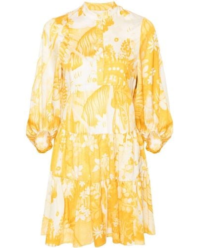 Erdem Vestido camisero con estampado floral - Amarillo