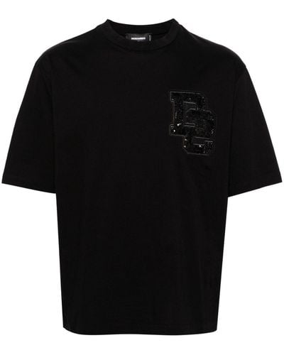 DSquared² スパンコール ロゴパッチ Tシャツ - ブラック