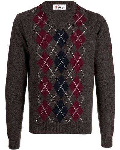 Pringle of Scotland Argyle Intarsia-knit Sweater - Brown