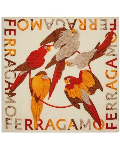 Ferragamo Schal aus Seide mit Papagei-Print - Orange