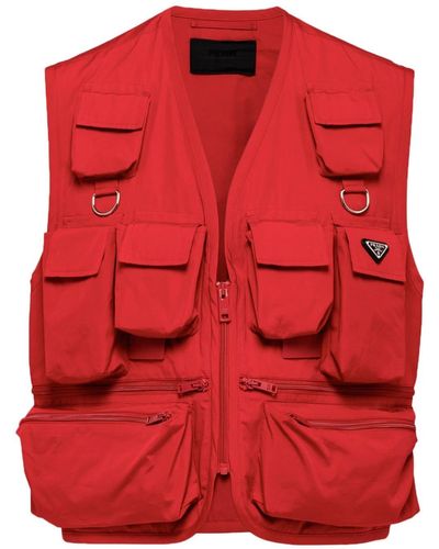 Prada Chaleco con múltiples bolsillos - Rojo