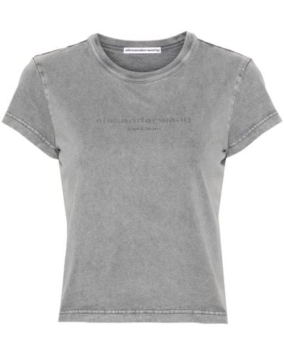 Alexander Wang Embossed Logo Crop T-Shirt - Grey