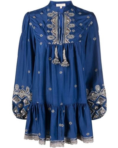 Somi Shasti Embroidered Tunic Dress - Blue