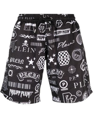 Philipp Plein Logos Logo-print Swim Shorts - Black