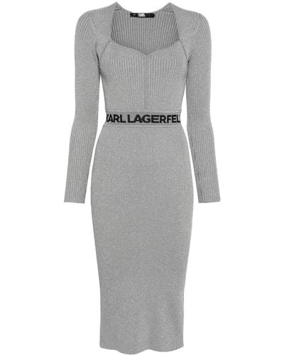 Karl Lagerfeld Logo-waistband Lurex Midi Dress - Gray