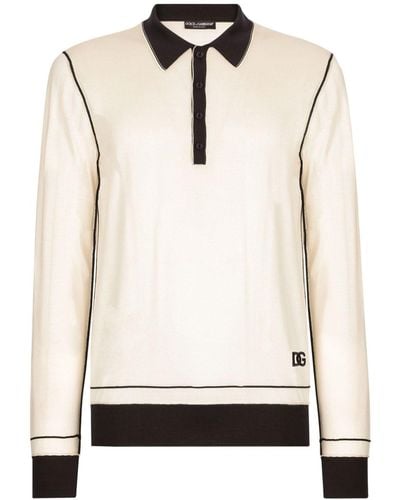 Dolce & Gabbana Polo en soie à logo brodé - Blanc