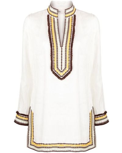 Tory Burch Linen Blend Embroidered Tunic - White