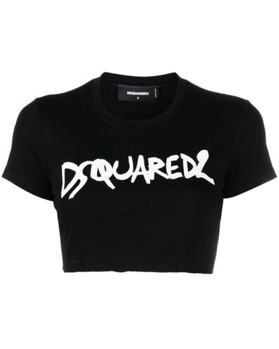 DSquared² T-shirt crop con stampa - Nero