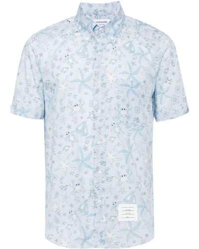 Thom Browne Graphic-print Cotton Shirt - Blue
