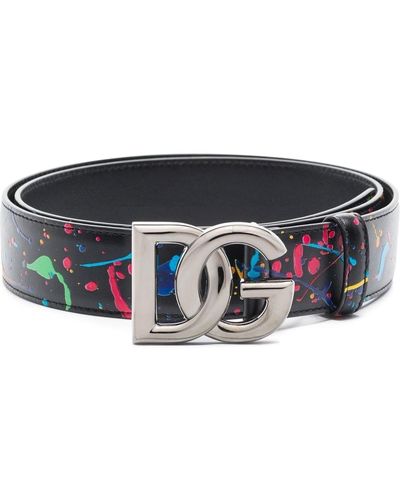 Dolce & Gabbana Paint-splatter Dg Belt - Black