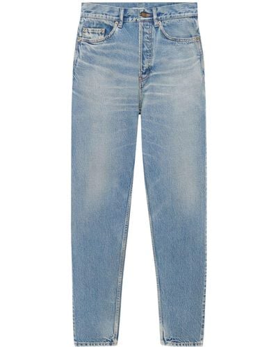 Saint Laurent Tapered-leg Cropped Jeans - Blue