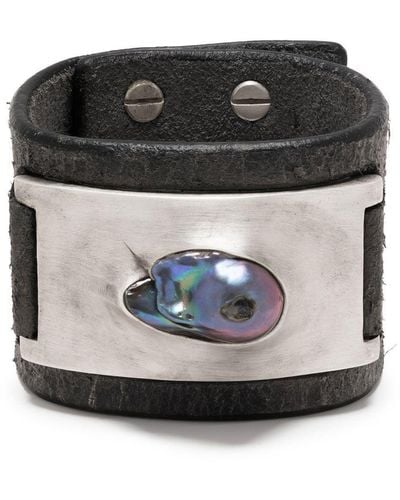 Parts Of 4 Amulet Pearl-detail Leather Cuff - Gray