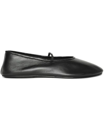 The Row Elastic Leather Ballerina Shoes - Black