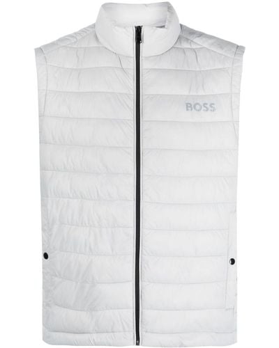 BOSS Logo-flocked Quilted Gilet - Grey