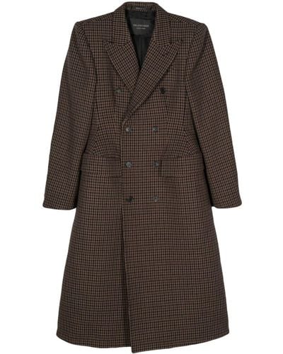 Balenciaga Houndstooth Wool Double-breasted Coat - Brown