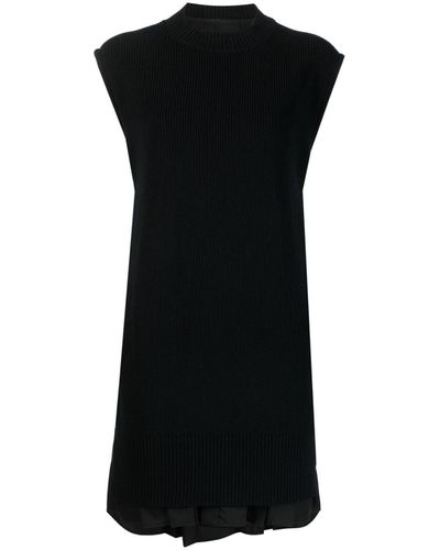 Sacai Knitted Pleated Mini Dress - Black