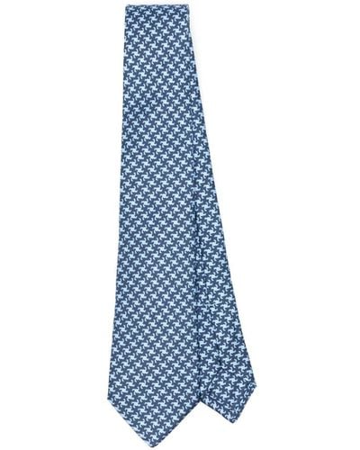 Kiton Cravate en soie à motif pied-de-poule - Bleu