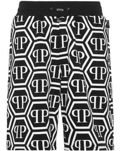 Philipp Plein Pantalones cortos de chándal con monograma - Negro