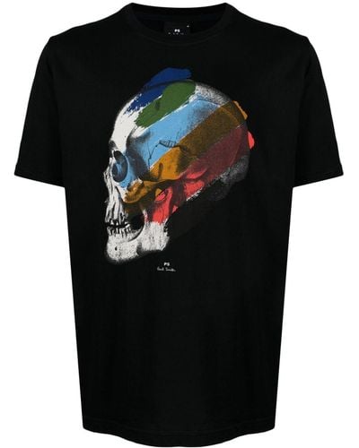 PS by Paul Smith Stripe Skull-print Organic Cotton T-shirt - Black